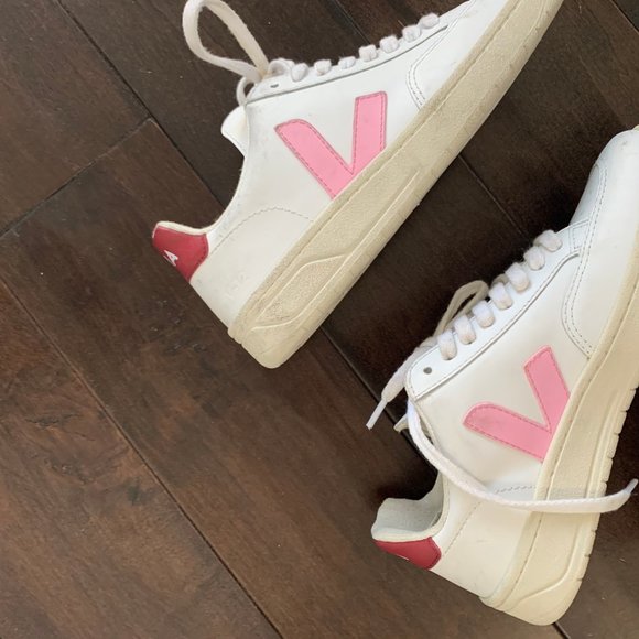 Pink and Red Veja Sneakers - Picture 3 of 4